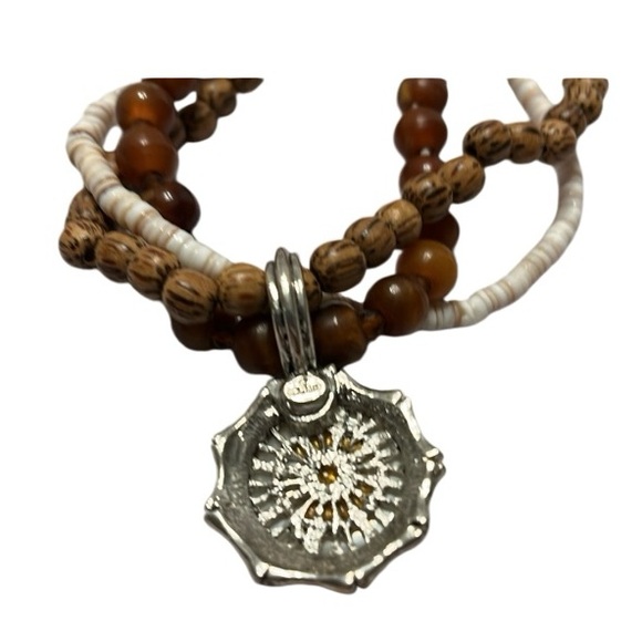 RJ Graziano MOP Pendant Necklace with 3 Strand Beaded Chains. Pre Owned. - Picture 5 of 6